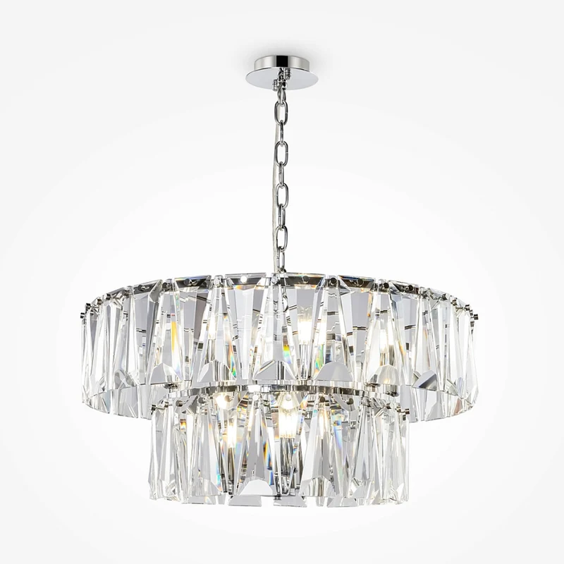 Pendelleuchte – Chromfarbenes Metall, Kristall Design, 12×E14 Fassung, Ø68 cm - Puntes | Maytoni