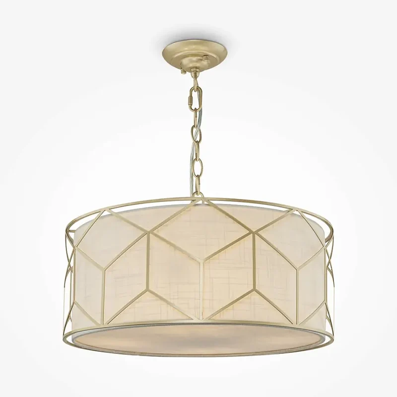 Pendelleuchte – Goldfarbenes Metall und Stoff, 4× E27 Fassungen, 40 W Leistung, Ø45 cm - Messina | Maytoni