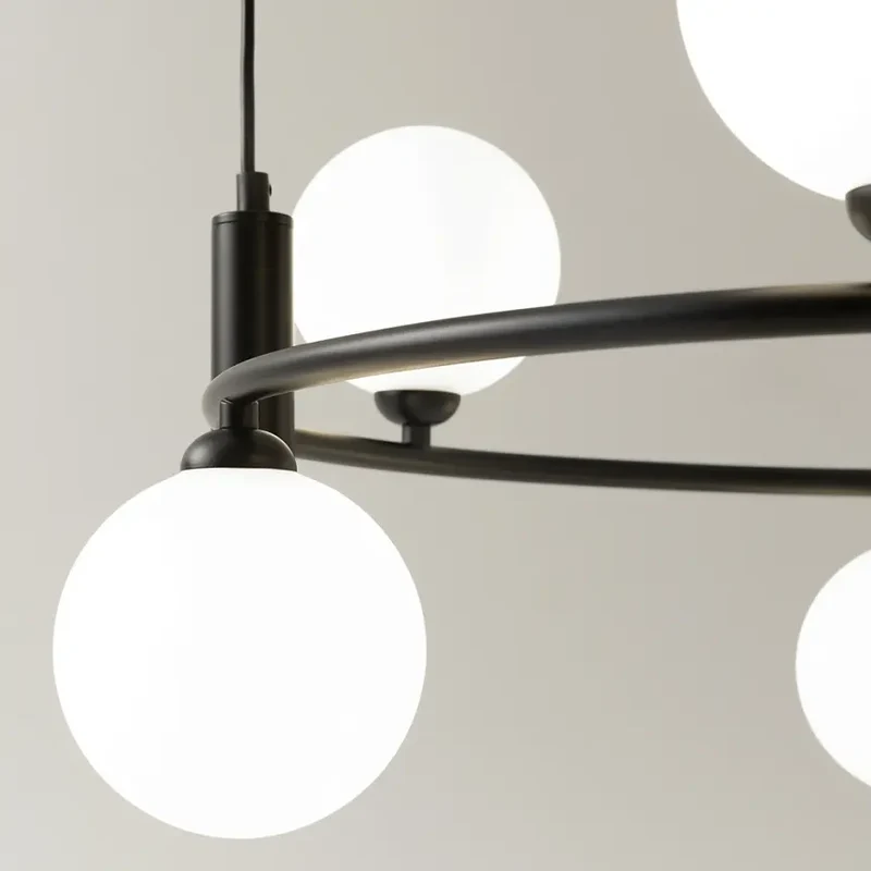 Pendelleuchte – Schwarzes Metall, Sechs G9-Fassungen, Glasschirme, IP20 Schutz - Ring | Maytoni