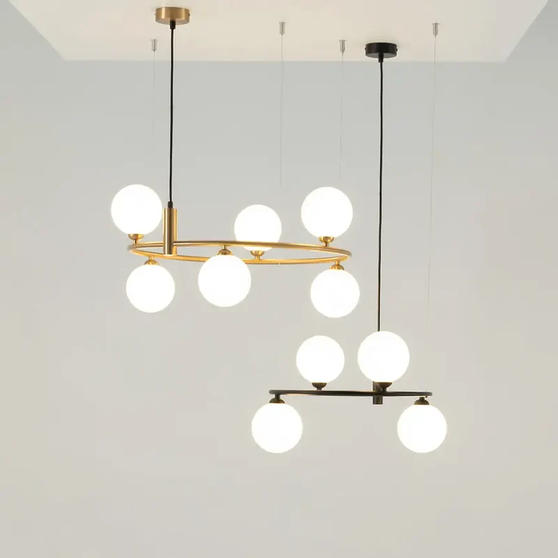 Pendelleuchte – Kupferfarbenes Metall, Sechs G9-Fassungen, Glasschirme, IP20 Schutz - Ring | Maytoni