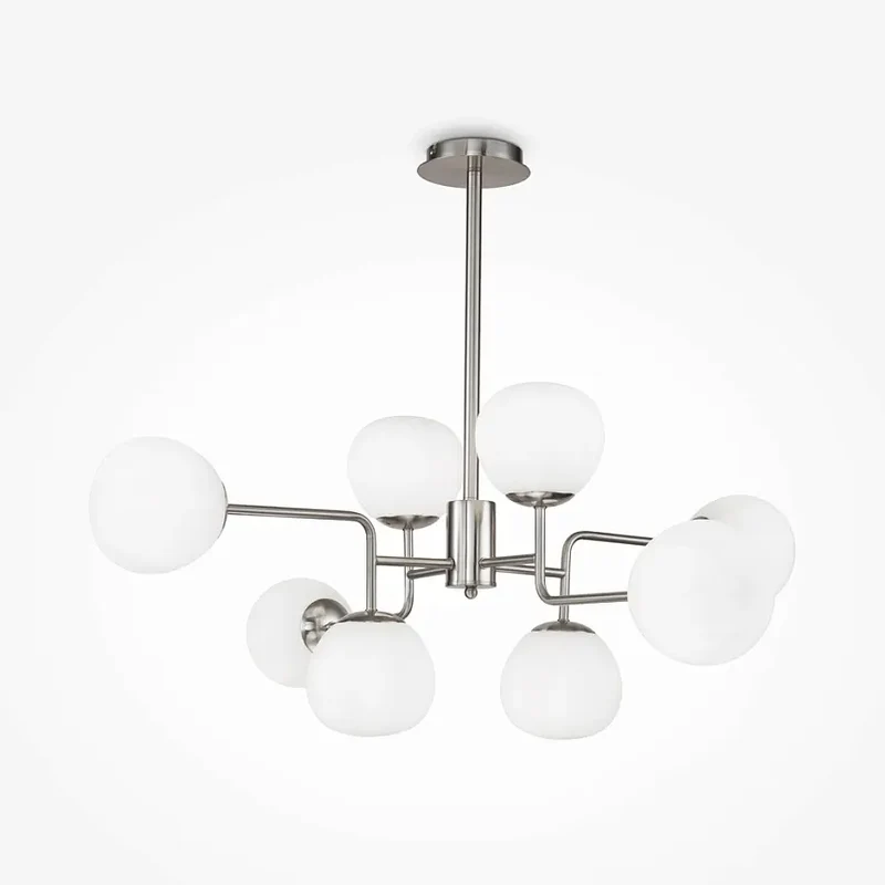 Pendelleuchte – Nickelfarbenes Metall, 8 Glasschirme, 8× E14 Fassung, 40 W Leistung - Erich | Maytoni