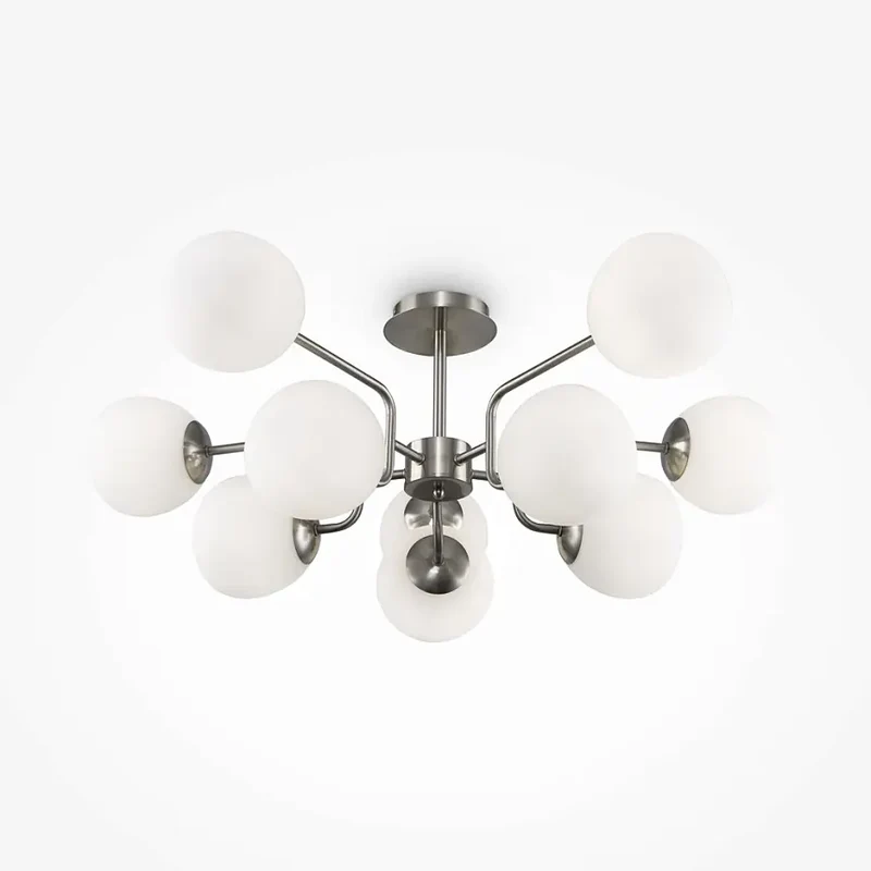 Pendelleuchte – Nickelfarbenes Metall, 10 Glasschirme, 10× E14 Fassung, 40 W Leistung - Erich | Maytoni