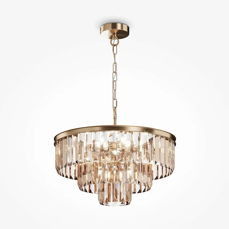 Pendelleuchte – Goldfarbenes Metall, Kristallschirm, E14 Fassung, Ø50 cm - Revero | Maytoni