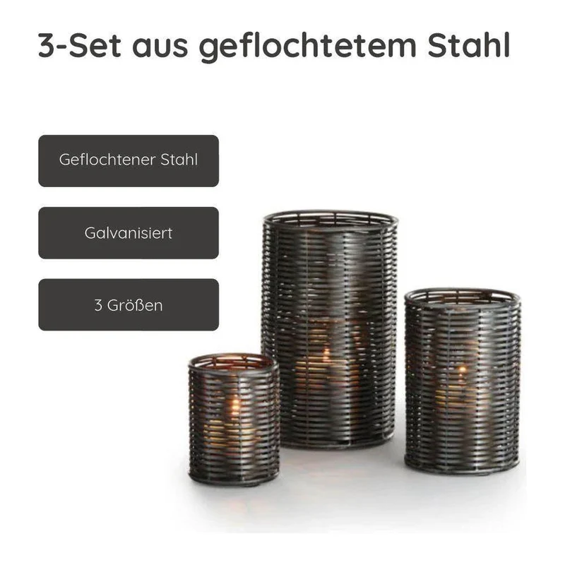 Teelichthalter – geflochtener Stahl (Rattan-Optik) stapelbares Design wetterfest – Sala | Philippi