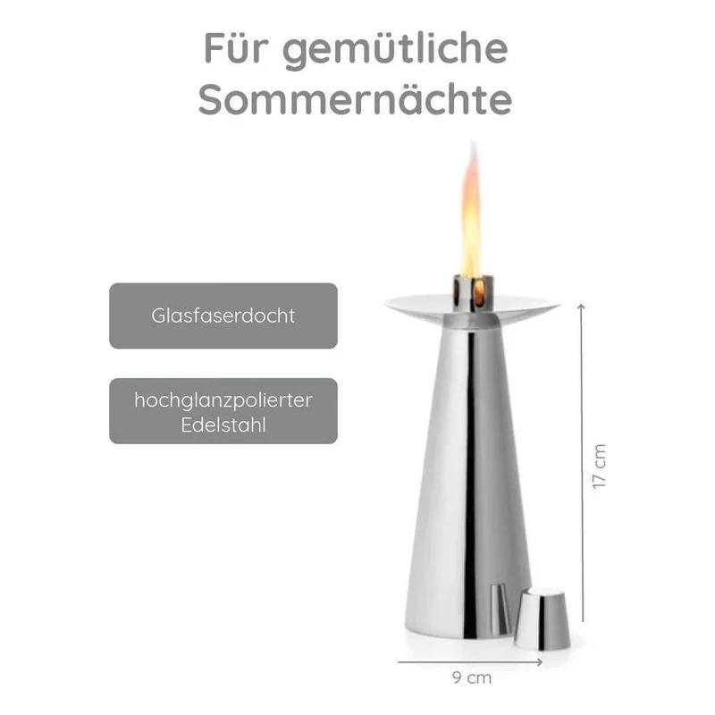 Tischfackel – Edelstahl poliert, Faser Docht, für außen - Tiki | Philippi