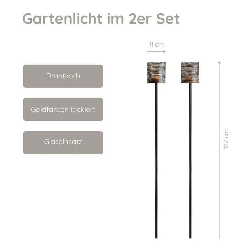 Gartenlicht Drahtkorb-Design, Goldfarbener Innenraum, Glaseinsatz für Kerzen – Windhuk | Philippi