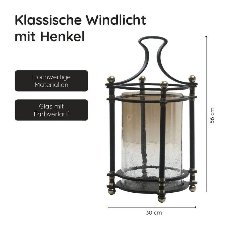 Windlicht – Schwarzer Edelstahl, Glasoberfläche, Glanzglas-Optik - Xylon | PTMD