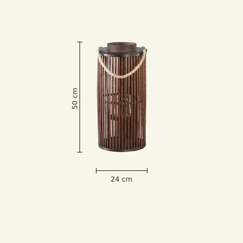 Laterne – Brauner Bambus, Runde Form, Glasdetails, S - Zafria | PTMD