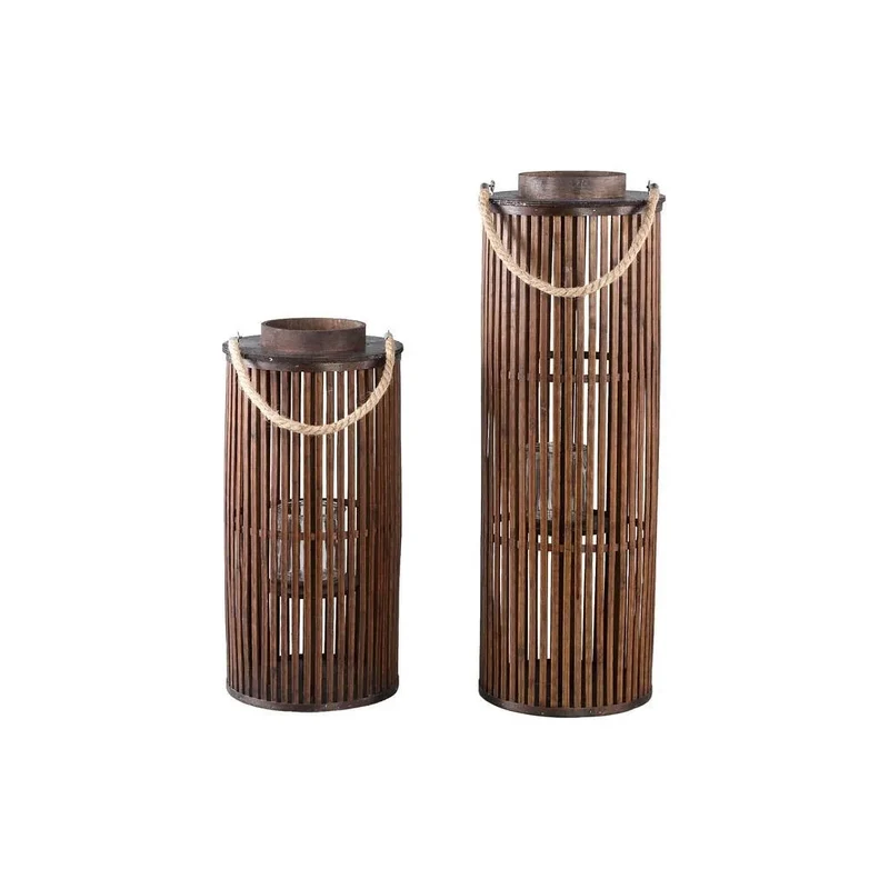 Laterne – Brauner Bambus, Runde Form, Glasdetails, L - Zafria | PTMD