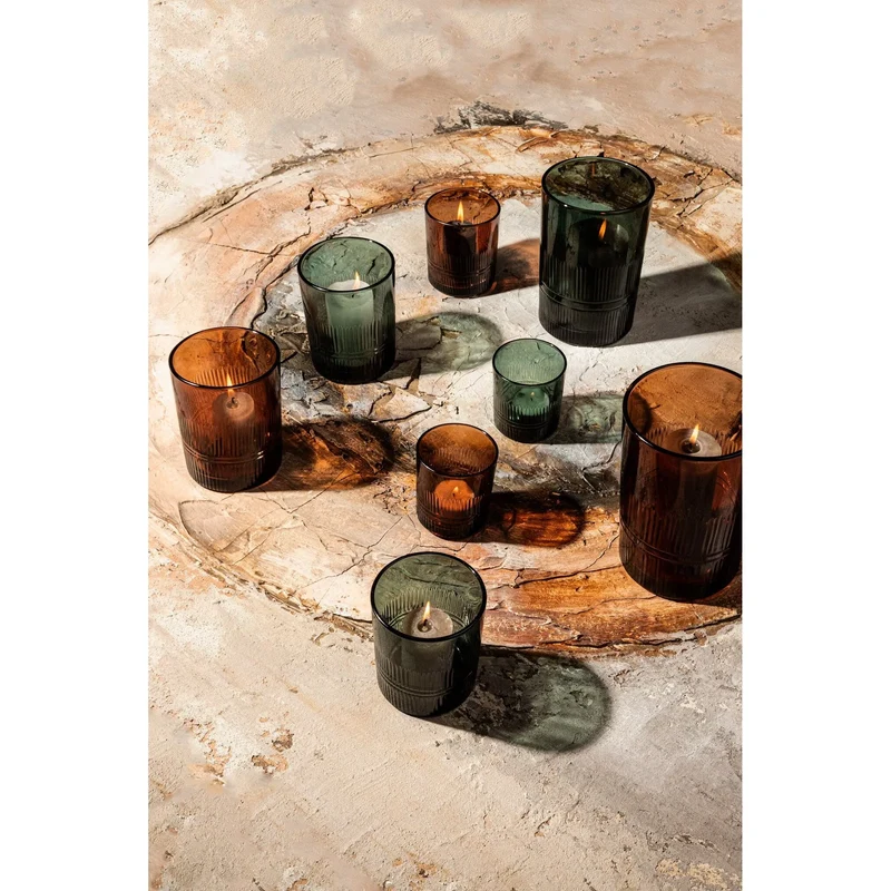Windlicht – Kupferfarbenes Glas, Vertikale Rillenstruktur, Zylindrische Form, S - Yousra | PTMD