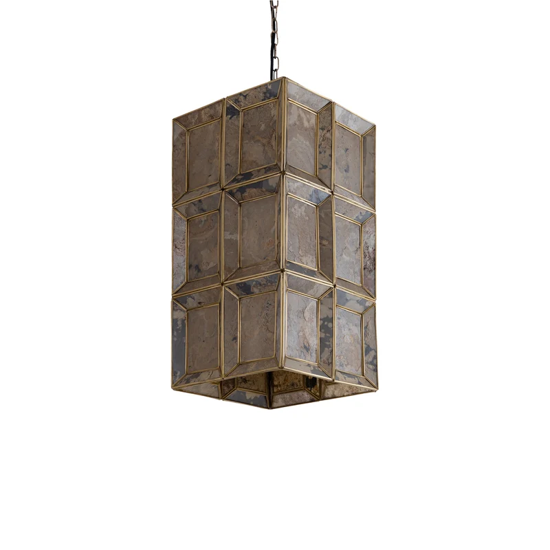 Pendelleuchte – Steinfurnier Design, Zylindrische Form, Metallmaterial, Gold – Layra | PTMD