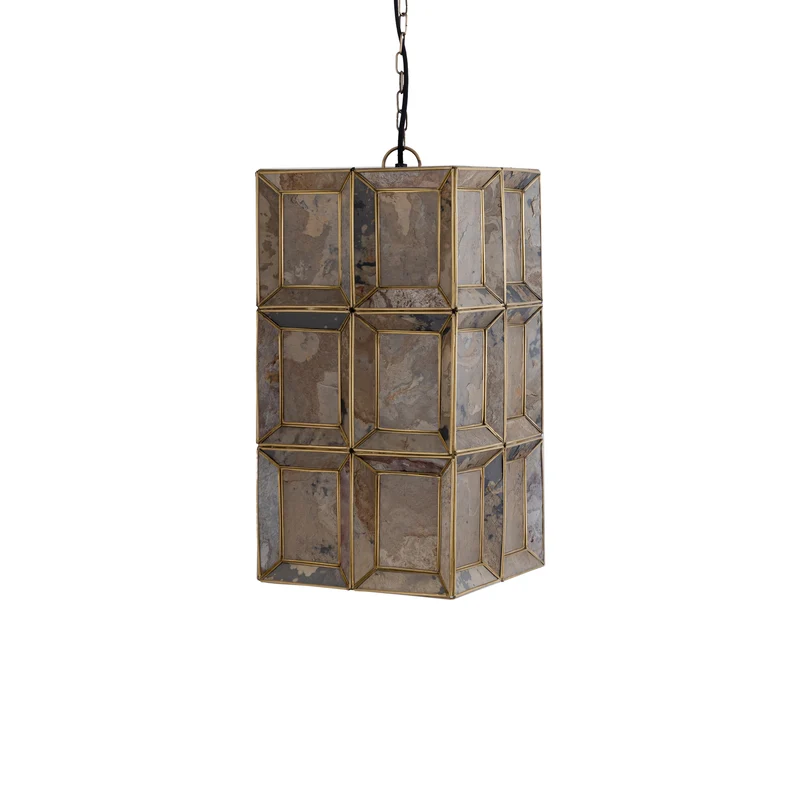 Pendelleuchte – Steinfurnier Design, Zylindrische Form, Metallmaterial, Gold – Layra | PTMD