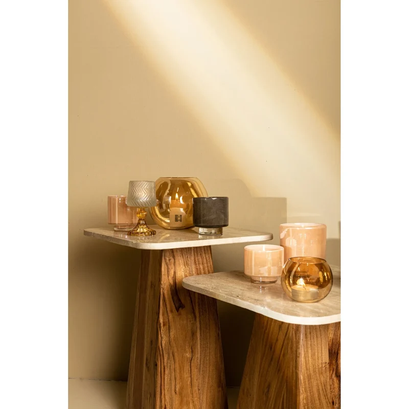 Windlicht – Gold Glas, Runde Form, Glänzende Oberfläche, S - Lenore | PTMD