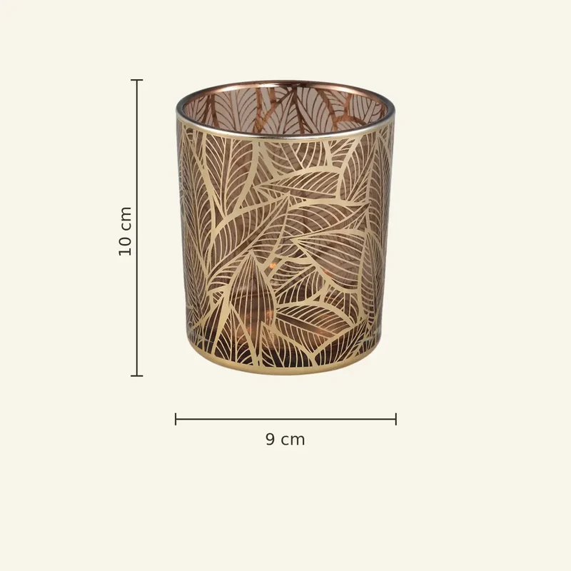 Teelichthalter aus Glas mit Blattmuster & Goldfinish L – Sariska | PTMD