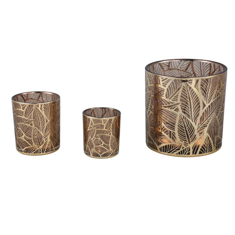 Teelichthalter aus Glas mit Blattmuster & Goldfinish L – Sariska | PTMD