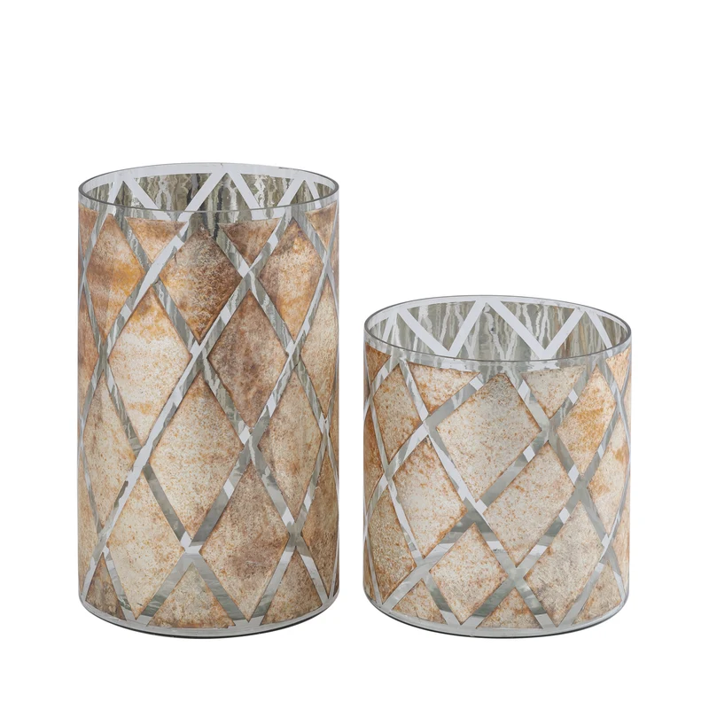 Windlicht aus Glas mit Rautenmuster & Runddesign S – Farisa | PTMD