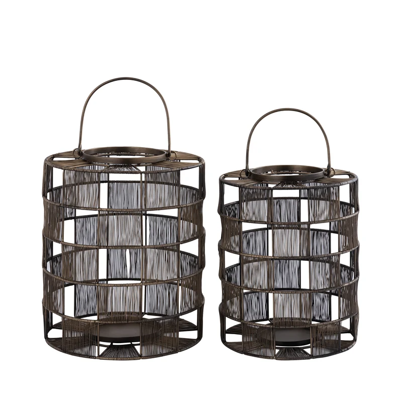 Windlicht aus Eisen mit Drahtdesign & Quadratmuster, S – Stenn | PTMD