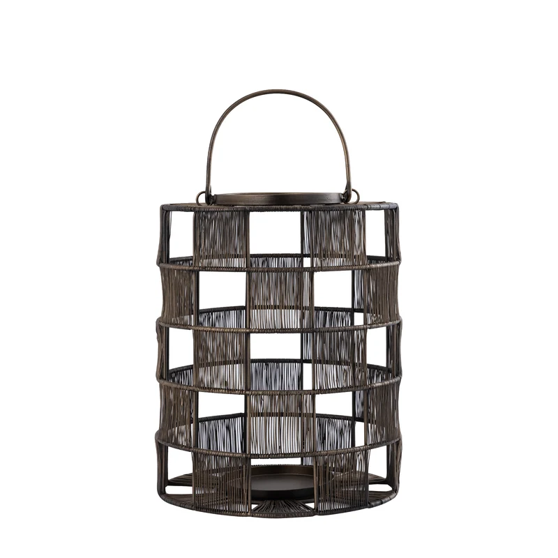 Windlicht aus Eisen mit Drahtdesign & Quadratmuster, S – Stenn | PTMD