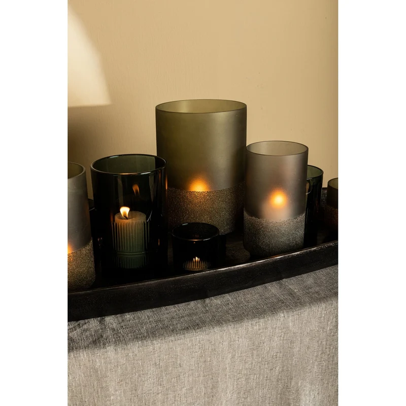 Windlicht – Graues Glas, Runde Form, Gefrosteter Boden, S - Miral | PTMD