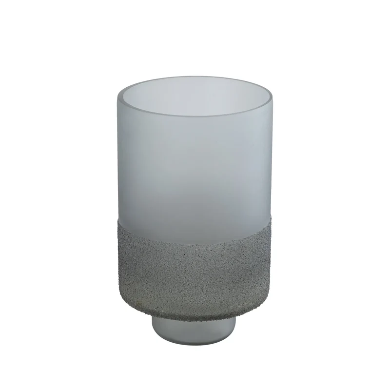 Windlicht – Graues Glas, Runde Form, Gefrosteter Boden, L - Miral | PTMD