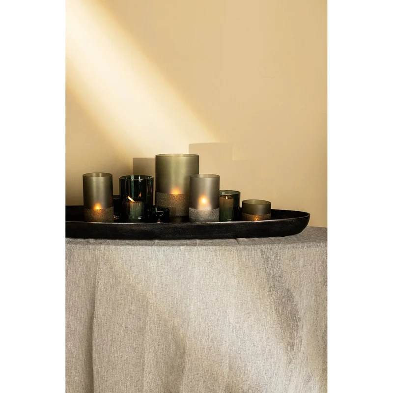 Windlicht – Graues Glas, Runde Form, Gefrosteter Boden, L - Miral | PTMD