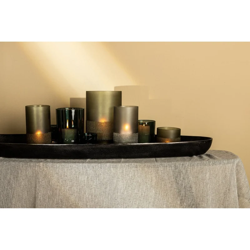 Windlicht – Graues Glas, Runde Form, Gefrosteter Boden, L - Miral | PTMD