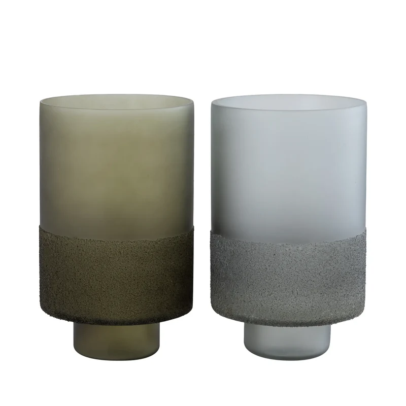 Windlicht – Graues Glas, Runde Form, Gefrosteter Boden, L - Miral | PTMD