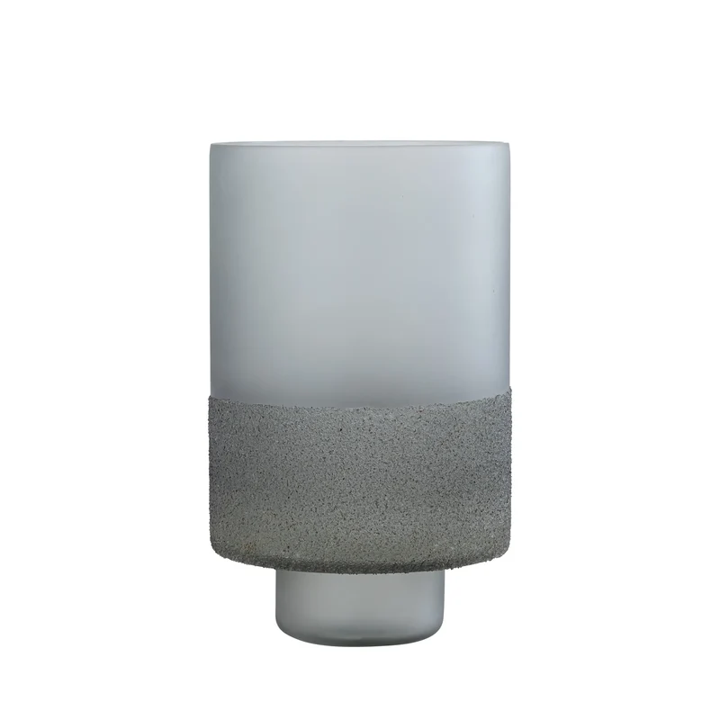 Windlicht – Graues Glas, Runde Form, Gefrosteter Boden, L - Miral | PTMD
