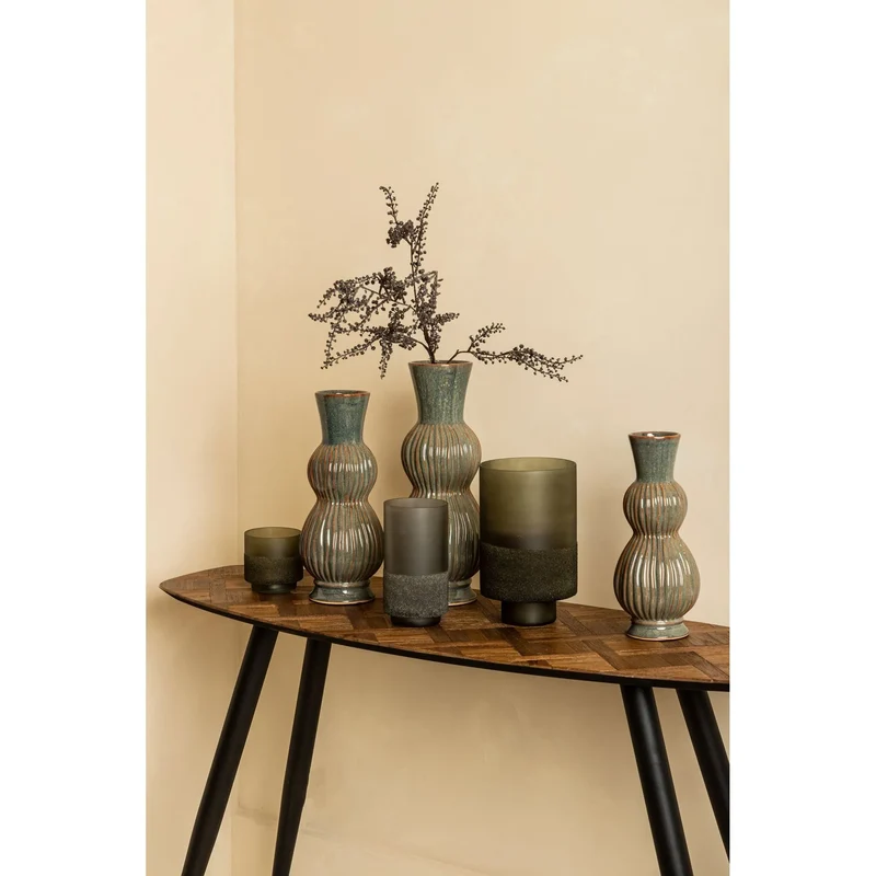 Windlicht – Grünes Glas, Runde Form, Gefrosteter Boden, L - Miral | PTMD