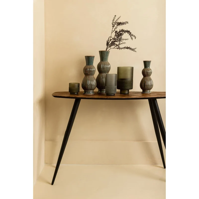 Windlicht – Grünes Glas, Runde Form, Gefrosteter Boden, L - Miral | PTMD