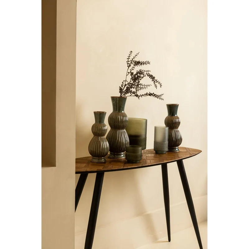 Windlicht – Grünes Glas, Runde Form, Gefrosteter Boden, L - Miral | PTMD