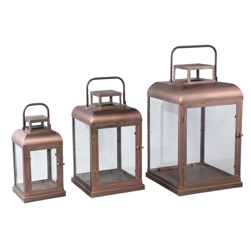Laterne – Modernes Design, Rechteckige Form, Eisen Glas Material, Kupfer, L – Vitoria | PTMD