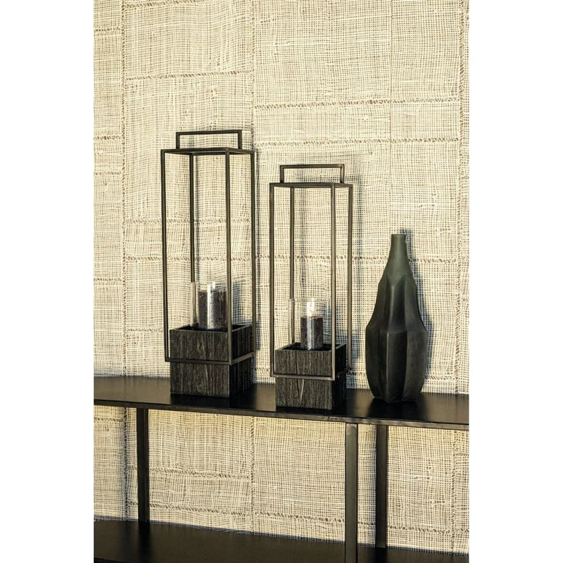 Laterne – Schwarzer Metallrahmen, Klare Glaseinsätze, Geometrisches Design, S – Fass | PTMD
