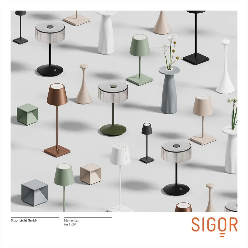 Akku-Stehleuchte - Alu-Korpus, USB-C-Ladung, warme Töne - Nuindie | Sigor