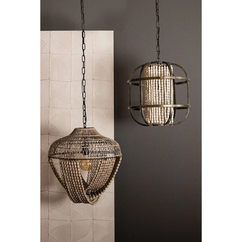 Pendelleuchte – Naturfarbenes Metall, Offenes Flechtdesign, Runde Form – October | PTMD