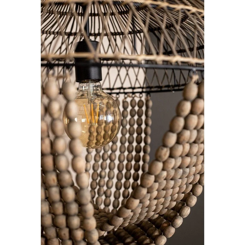 Pendelleuchte – Naturfarbenes Metall, Offenes Flechtdesign, Runde Form – October | PTMD