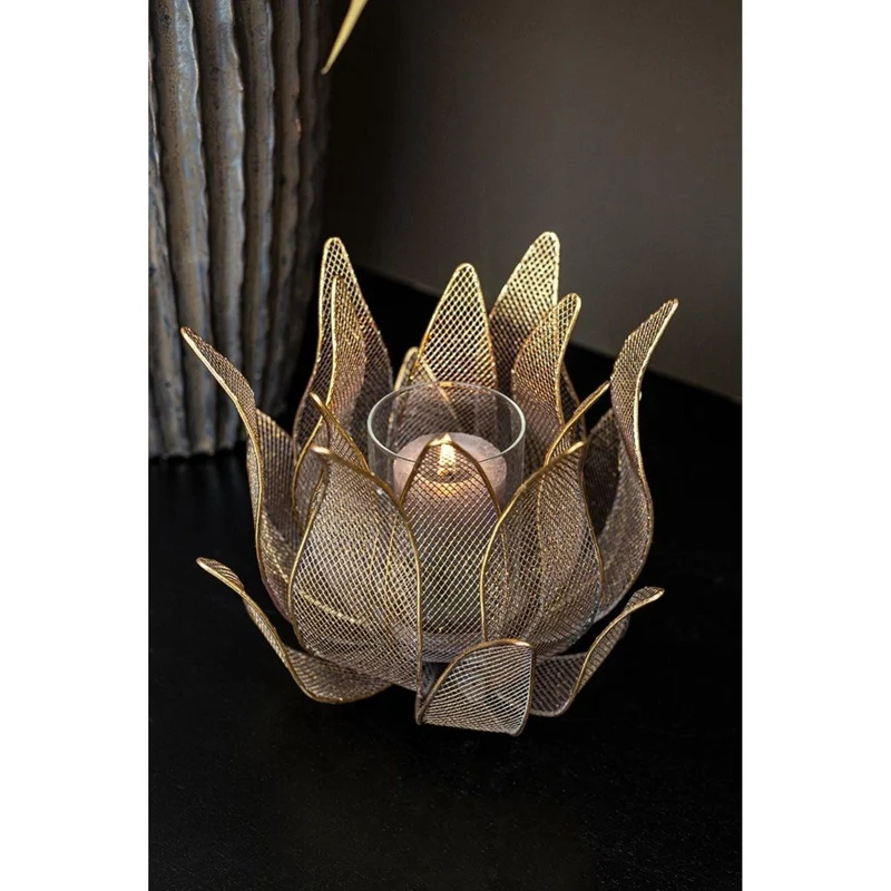 Windlicht – Antikbronzenes Eisen, Florales Design, Filigrane Gitterstruktur - Milia | PTMD