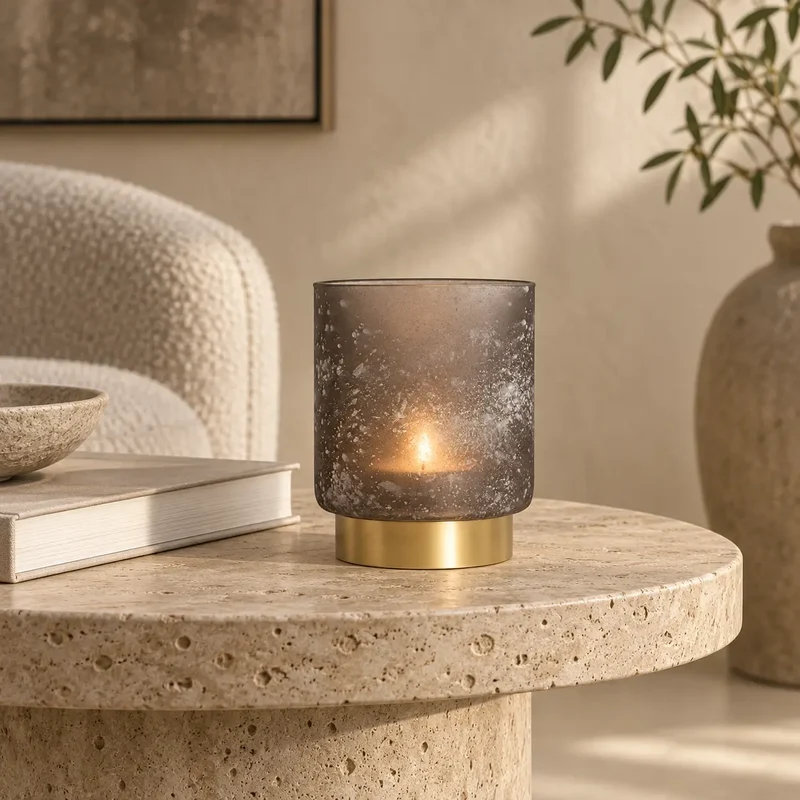 Windlicht aus mattiertem Glas mit Runddesign & Frostoptik M – Sanna | PTMD