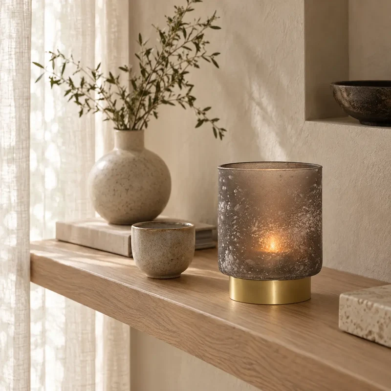 Windlicht aus mattiertem Glas mit Runddesign & Frostoptik M – Sanna | PTMD