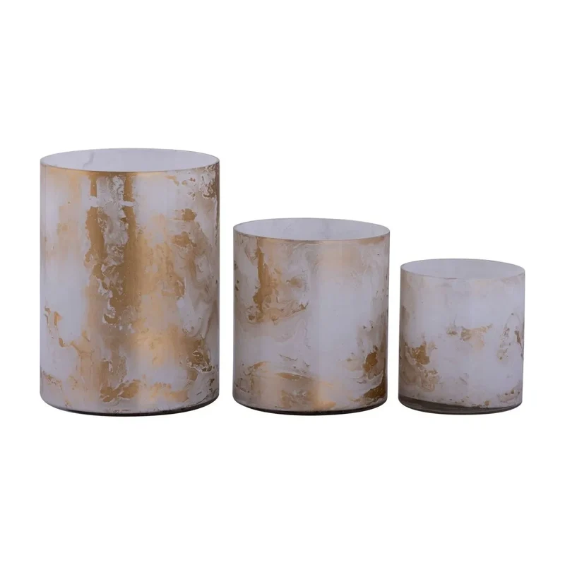 Windlicht – Weißes Glas, Goldene Marmoroptik, Zylindrische Form - Georgie | PTMD