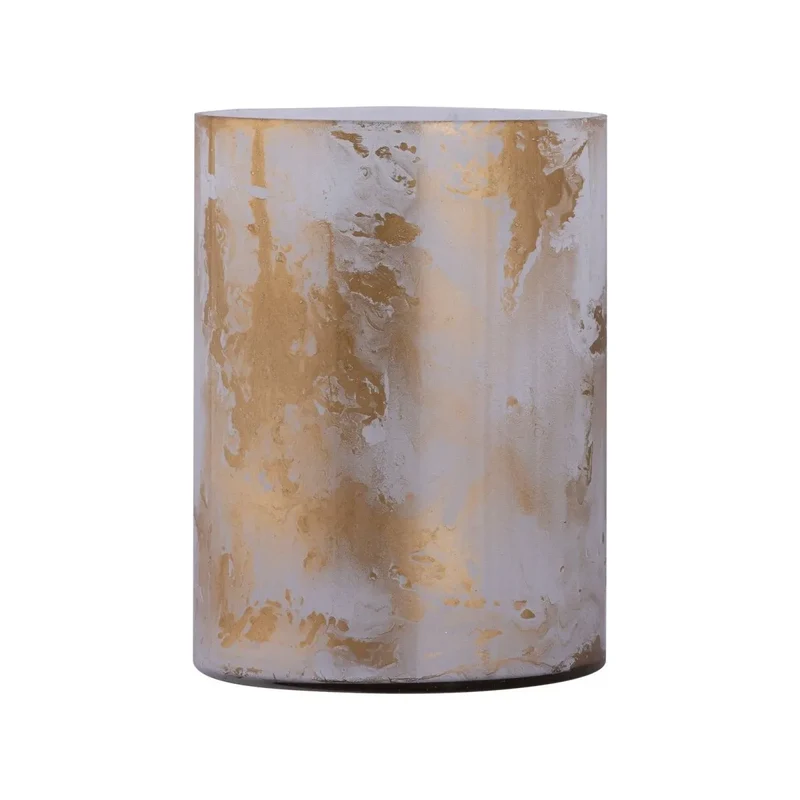 Windlicht – Weißes Glas, Goldene Marmoroptik, Zylindrische Form - Georgie | PTMD
