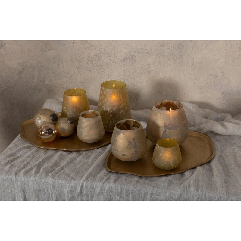 Windlicht – Cremefarbenes Glas, Marmorierte Oberfläche, Matte Optik, M – Ozain | PTMD