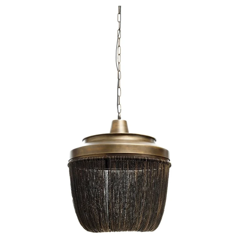 Pendelleuchte aus Eisen mit Gold-Finish, dekorativen Kettenelementen und skulpturalem Design L – Zelivo | PTMD