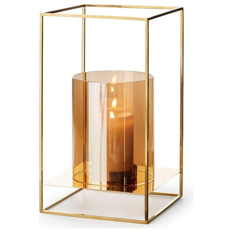 Windlicht aus goldbeschichtetem Edelstahl mit Glaszylinder und modernem Design – Kathleen | Philippi
