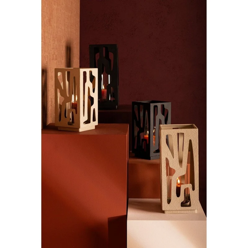 Windlicht – Metallrahmen, Durchbrochenes Design, Glaseinsatz, S – Dewey | PTMD