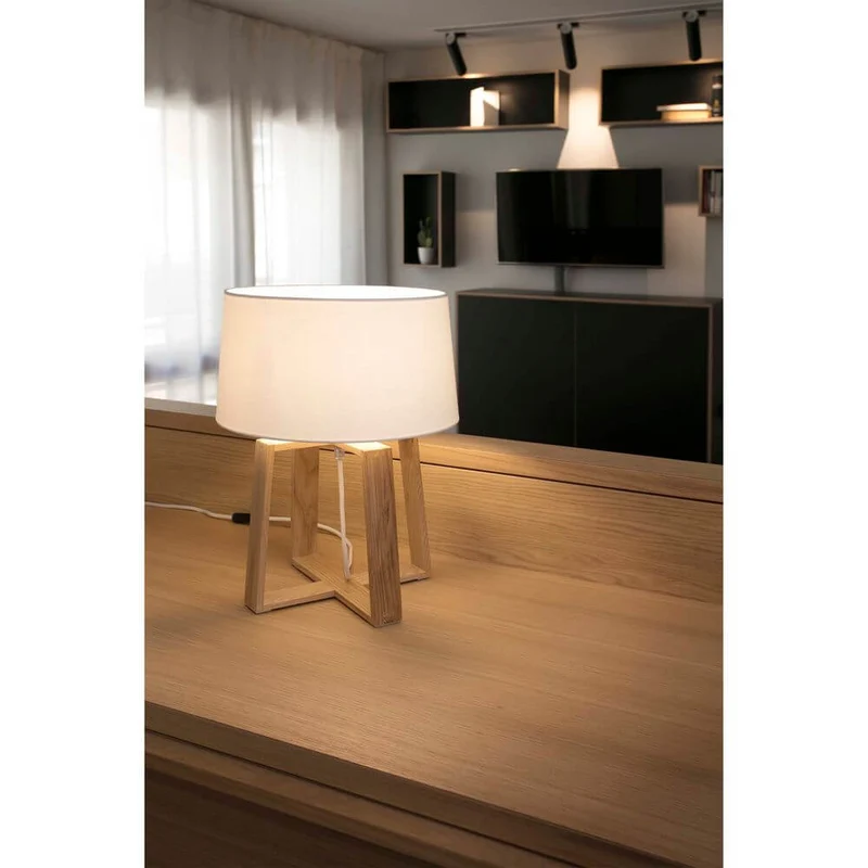 Holz Tischlampe BLISS Braun, Weiß