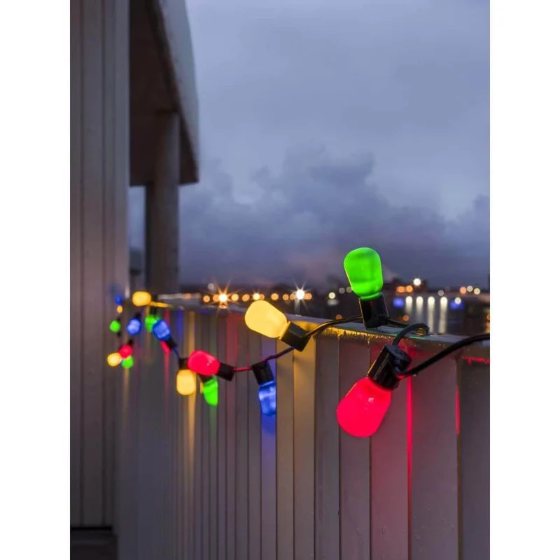 LED Biergartenkette opal 40 bunte Birnen 80 Warmweiße Dioden 6V IP44